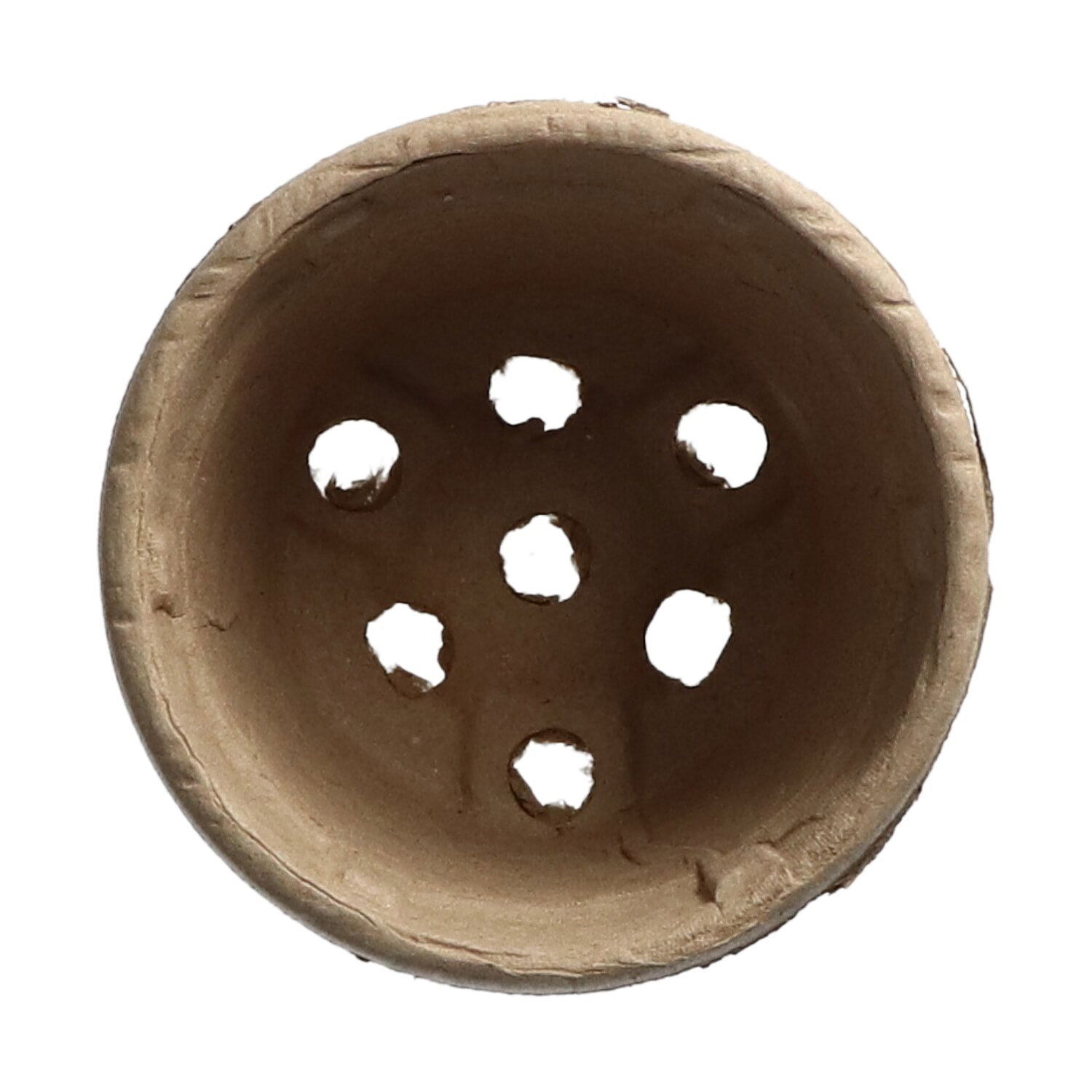 Brunt rundt lerfilter med syv drænhuller