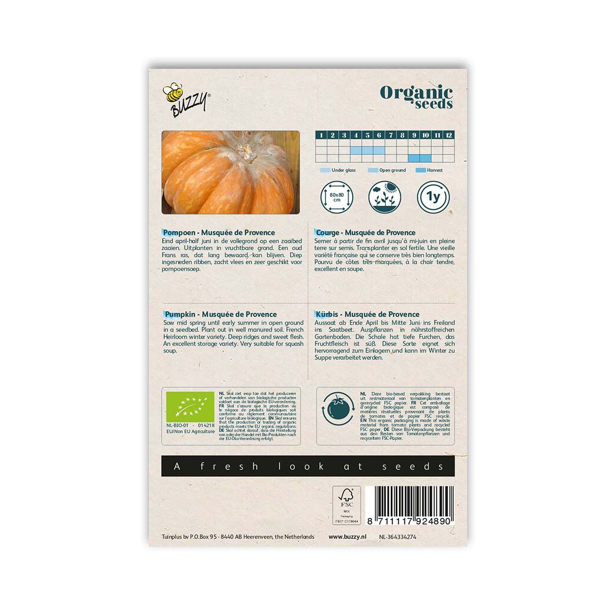 Bagside af Buzzy øko græskarfrø Musquée de Provence