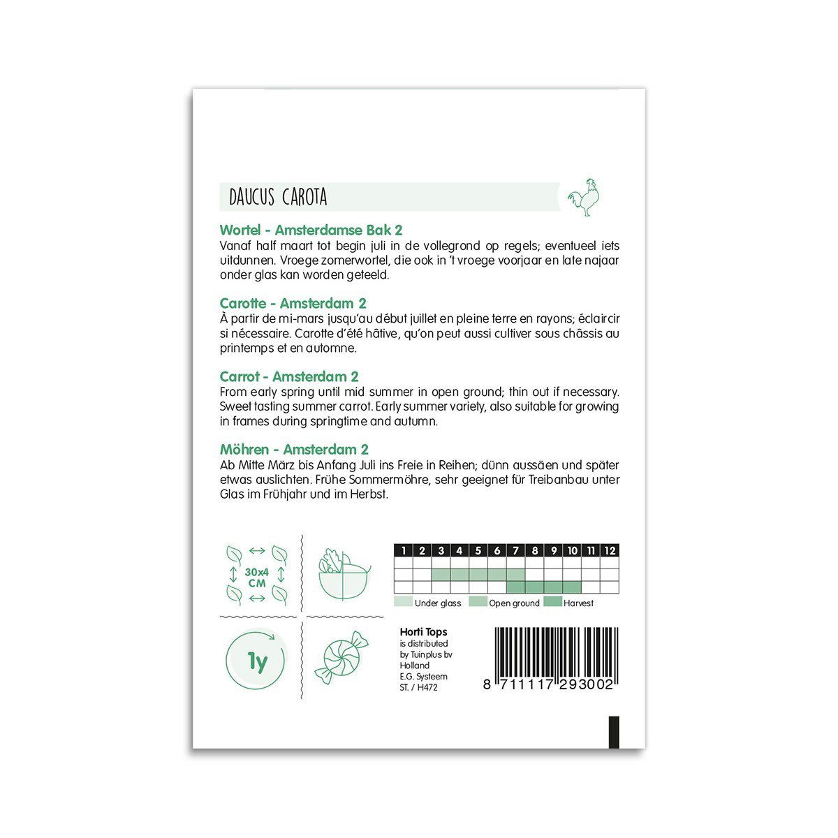 Bagside af pose med gulerodsfrø Amsterdam 2 dyrkningsinfo