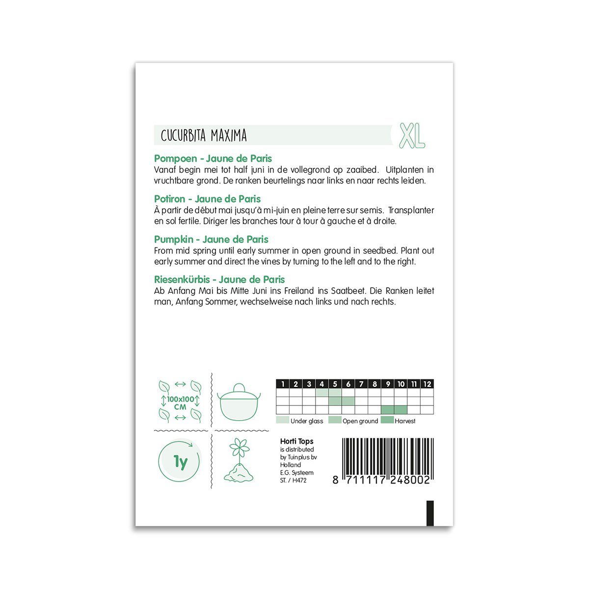 Bagside af frøpose til græskar Jaune de Paris XL