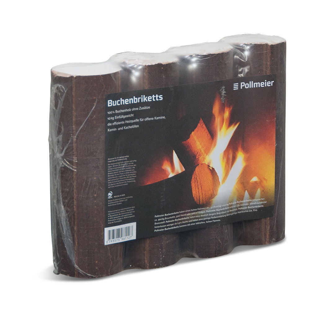 Pakke Pollmeier bøgebriketter til pejs og brændeovn