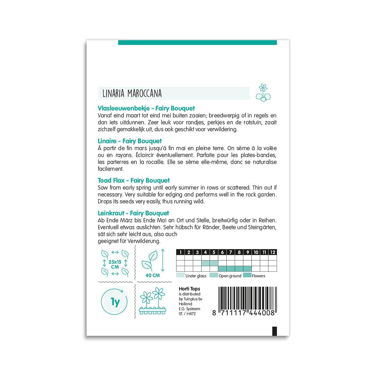 Bagside af frøpose til linaria maroccana Fairy Bouquet