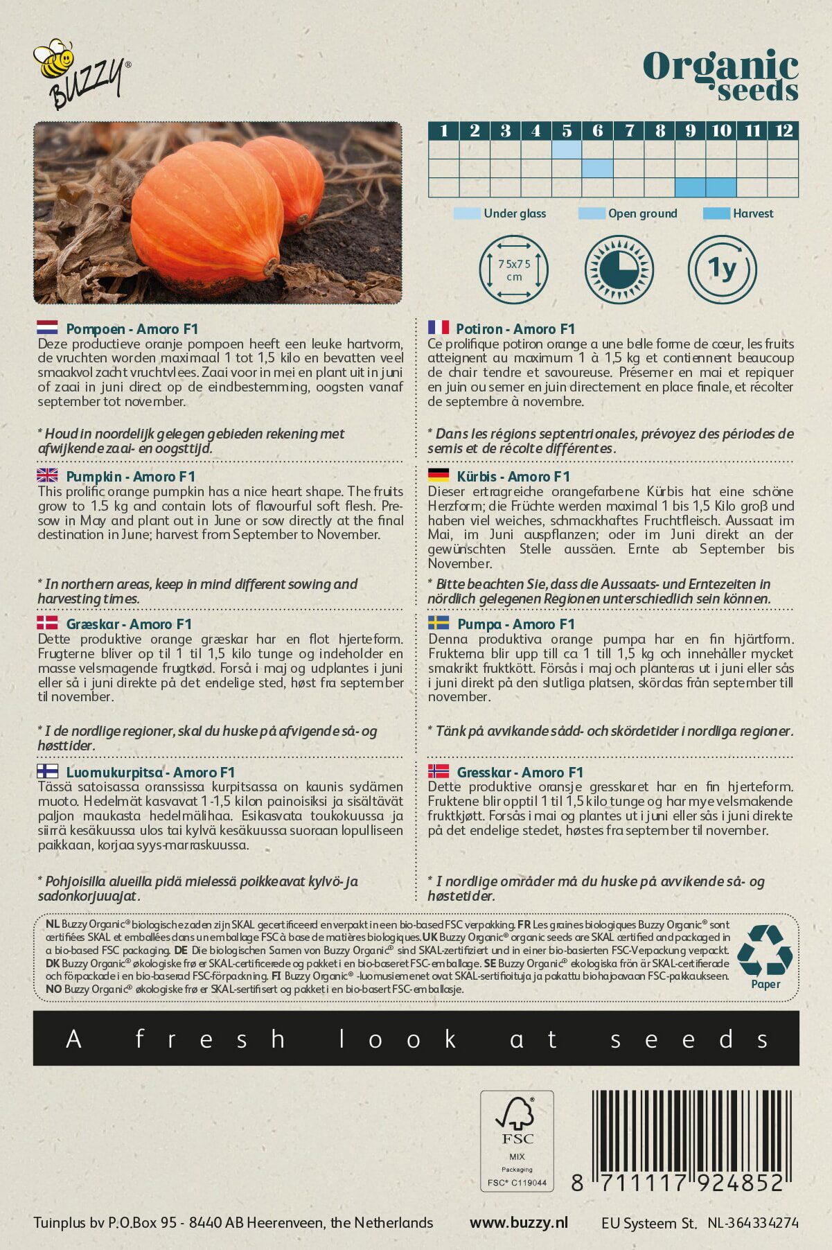 Pose med økologiske Amoro F1 græskarfrø