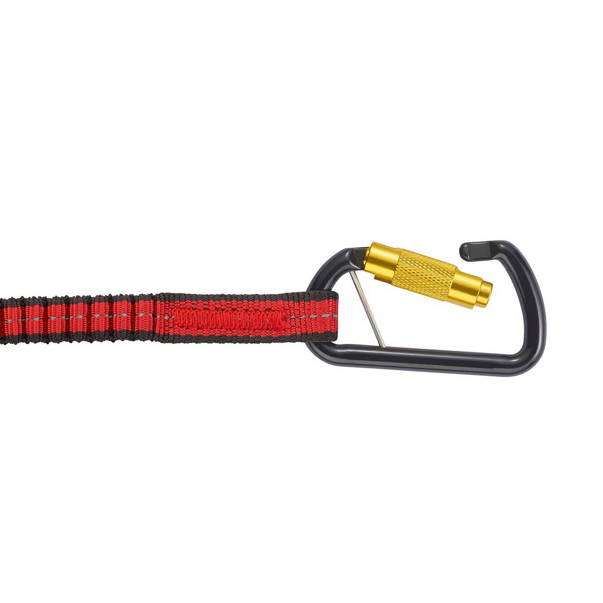 Rød og sort rem med låsbar karabinhage