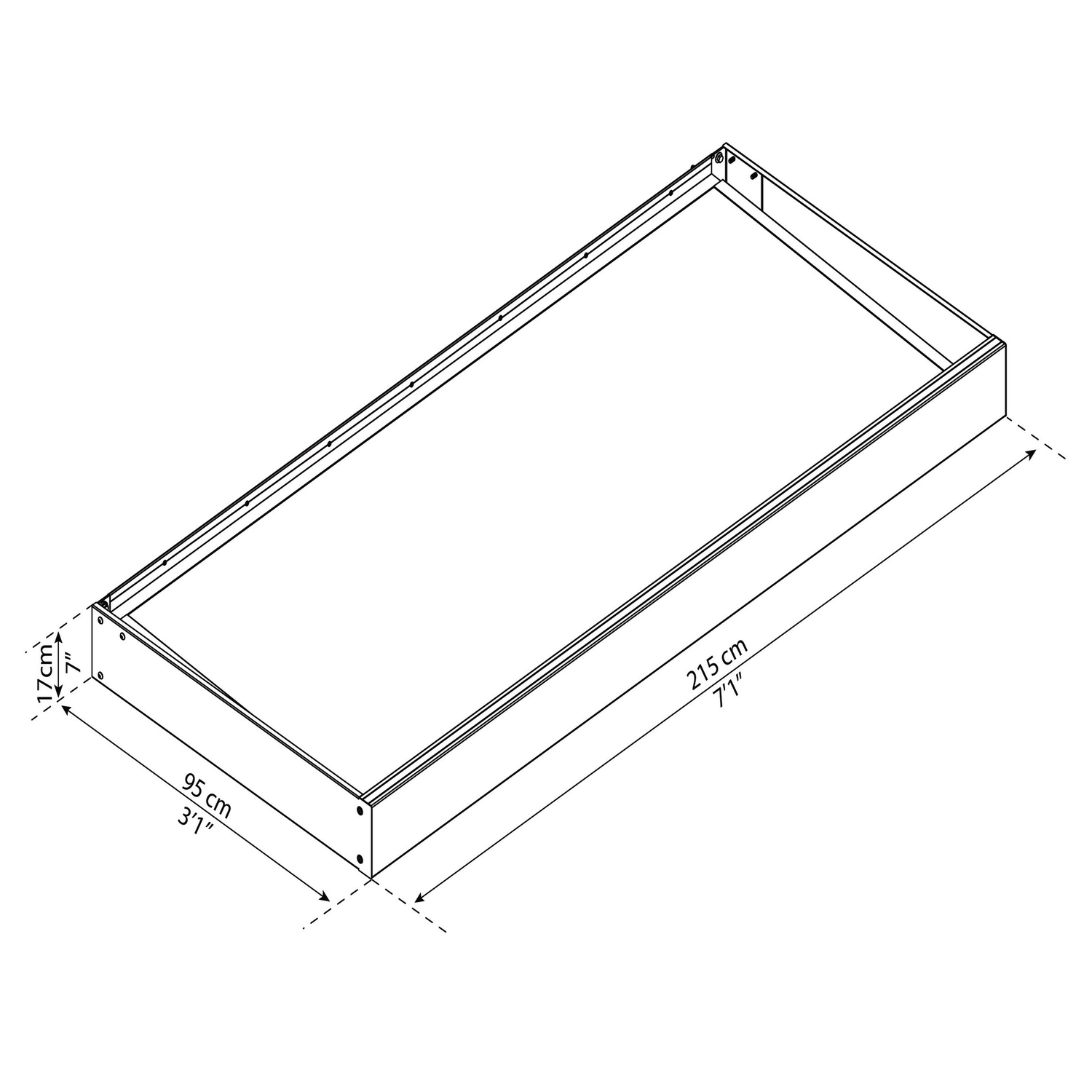 Sengramme 95x215x17 cm Tegning af sengramme 95x215x17 cm