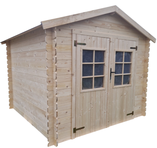 Lyst træskur til haven med dobbeltdør og vinduer