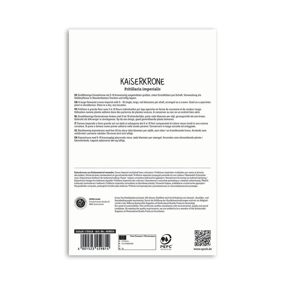 Bagside af frøpose til kejserkrone Fritillaria imperialis