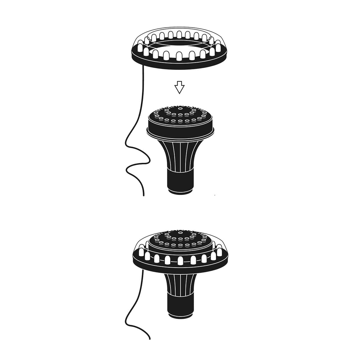 Illustration af montering af flydende LED-lys til bassin