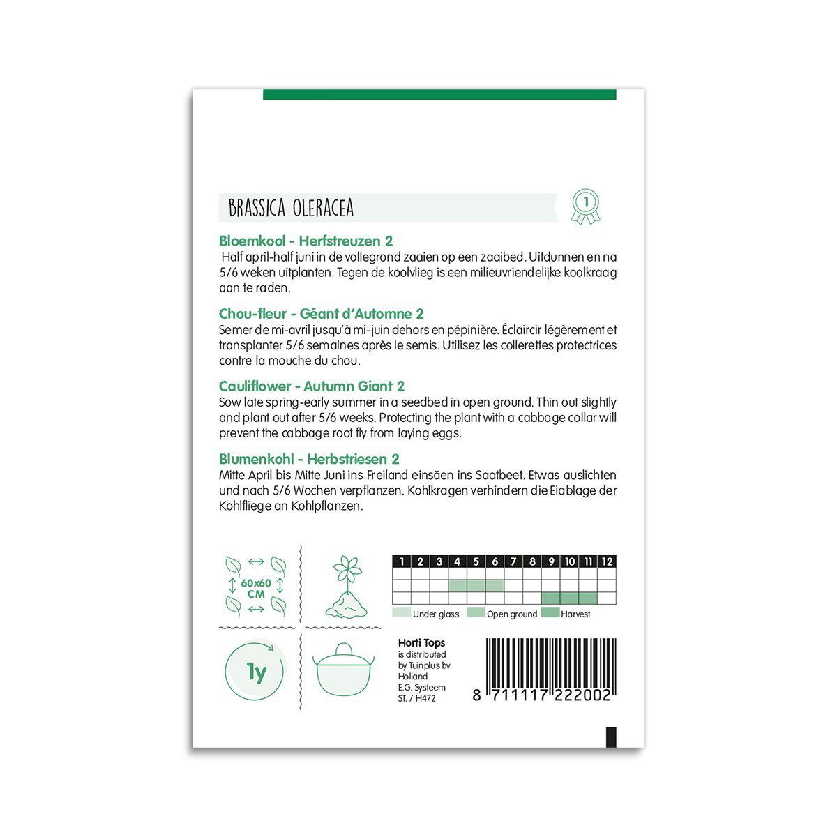 Pose med blomkålsfrø Autumn Giant 2, dyrkningsvejledning