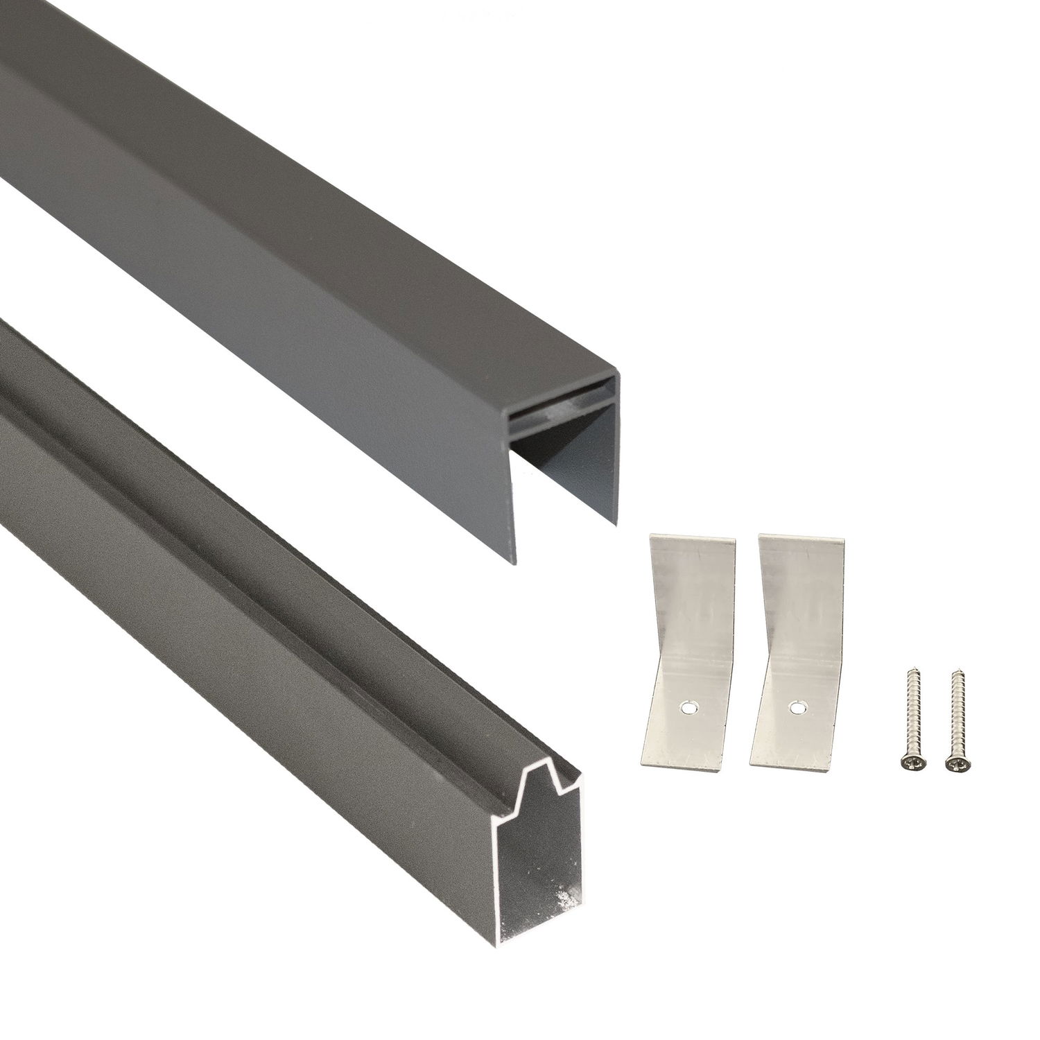 Gråt aluminium monteringssæt med beslag og skruer
