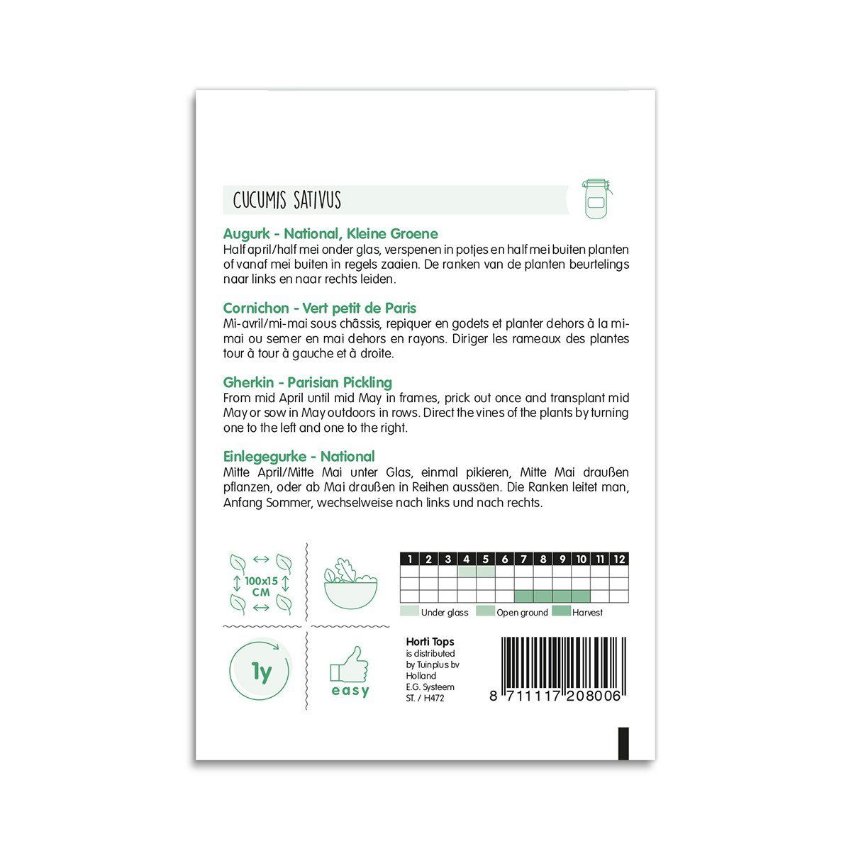 Bagside af frøpose til agurk og syltedagurk