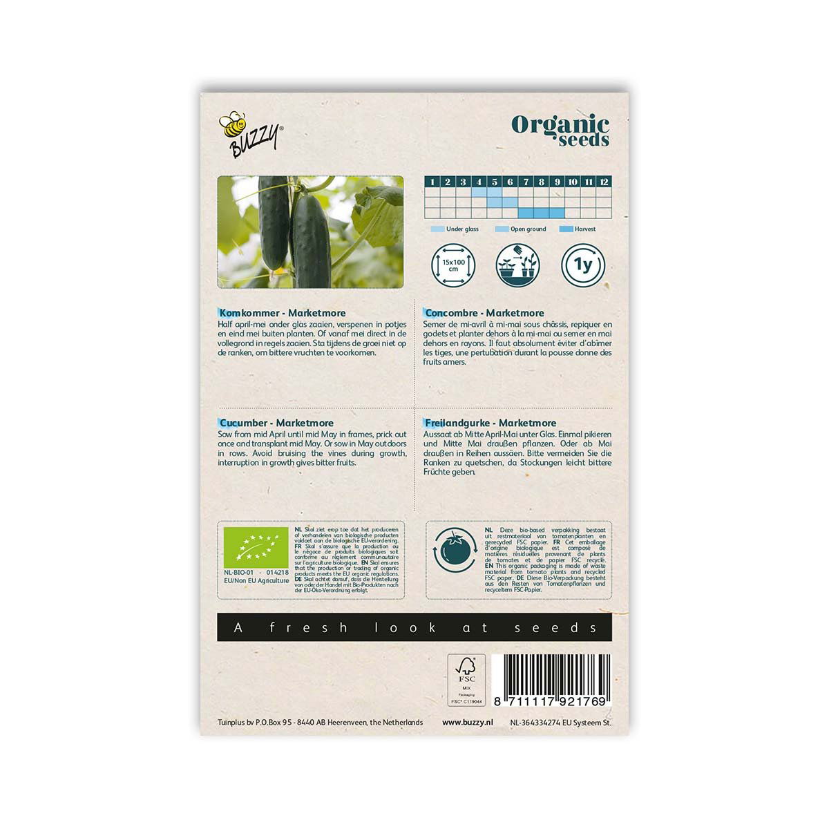 Buzzy Organic Seeds agurk Marketmore frøpose