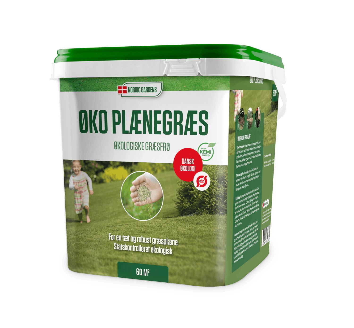 Spand med Nordic Gardens økologiske plænegræsfrø