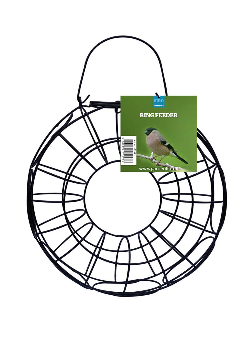 Sort ringformet fuglefoderholder i metal