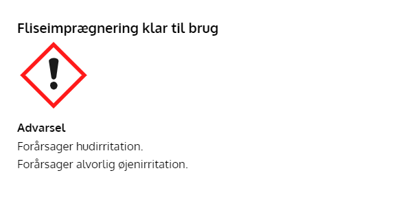 Fliseimprægnering med advarsel om hud og øjne