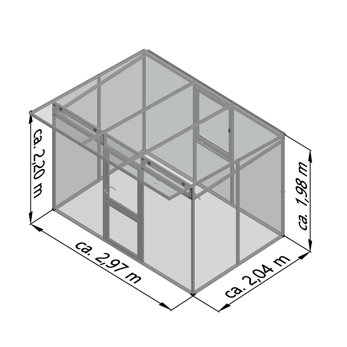 3D tegning af havepavillon 2,97 x 2,04 x 2,20 m