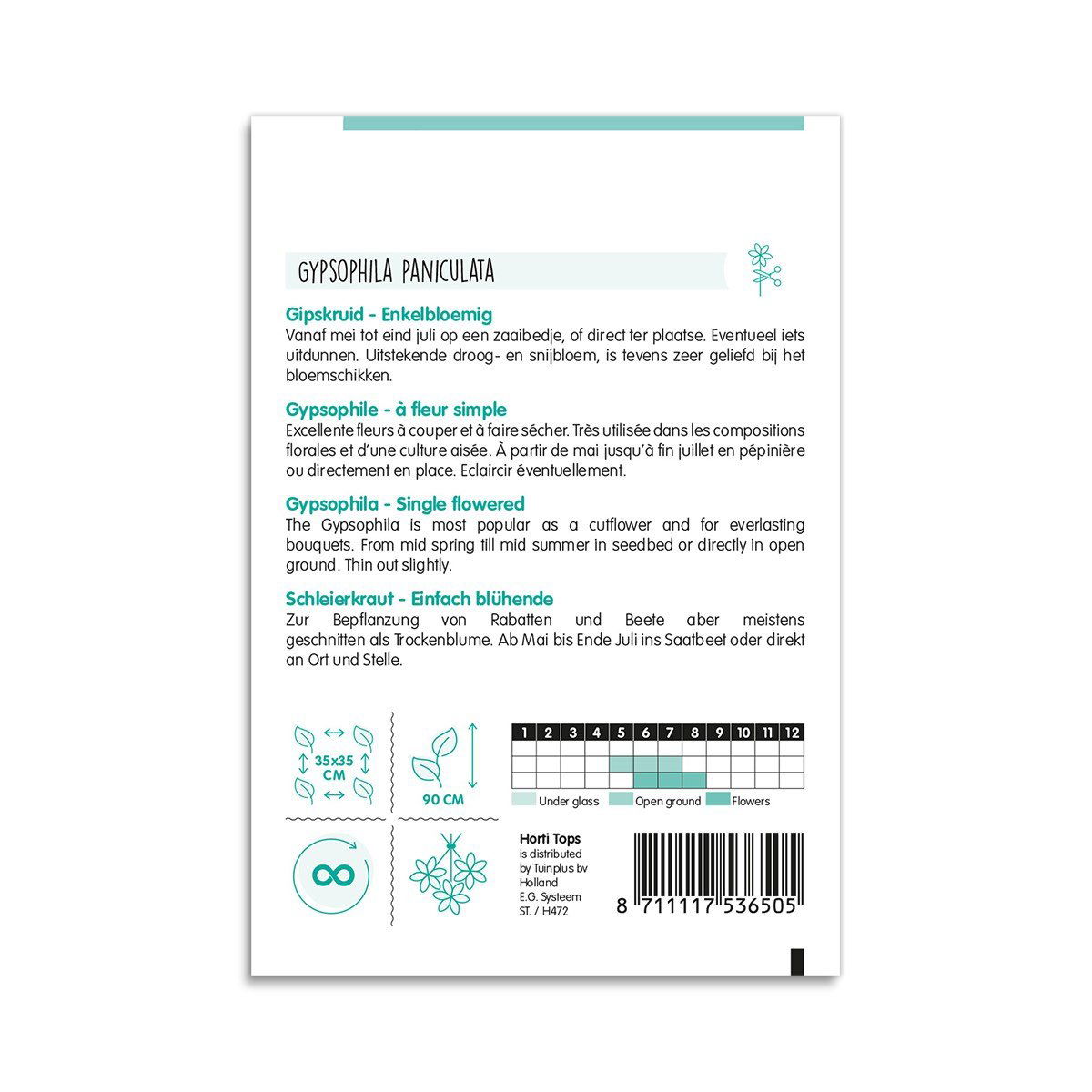 Bagside af frøpose til gipsurt Gypsophila paniculata