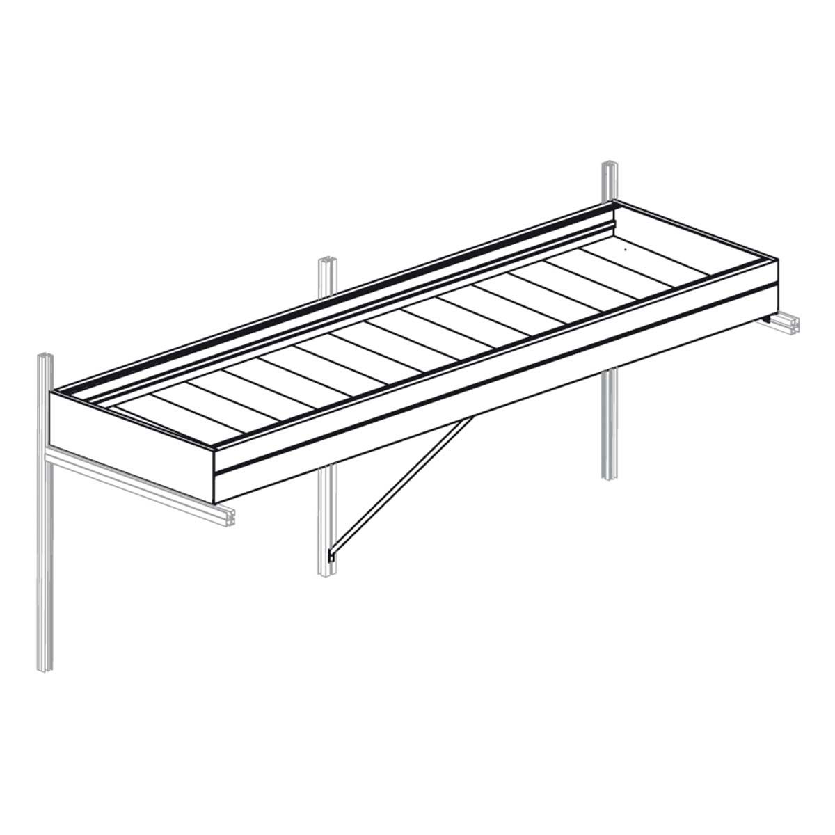 Lang vægmonteret hylde med metalramme og kant