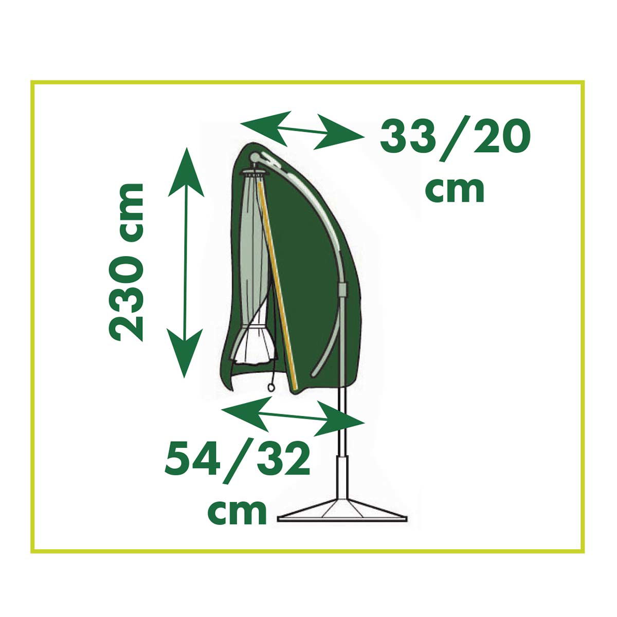 Sidevisning af grønt bruse- og omklædningstelt med mål