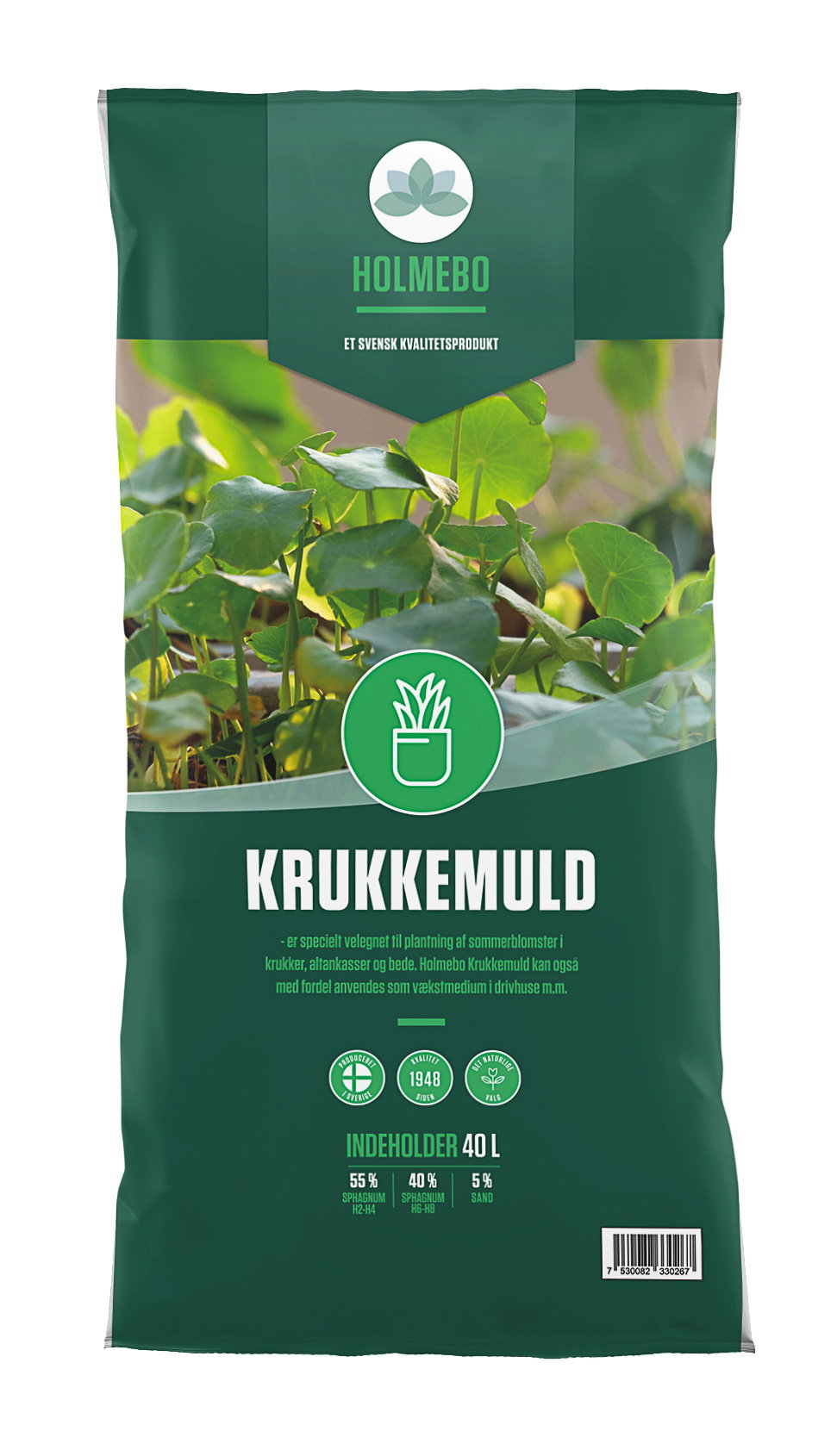Holmebo krukkemuld 40 L til potteplanter Grøn sæk Holmebo krukkemuld 40 L til krukker