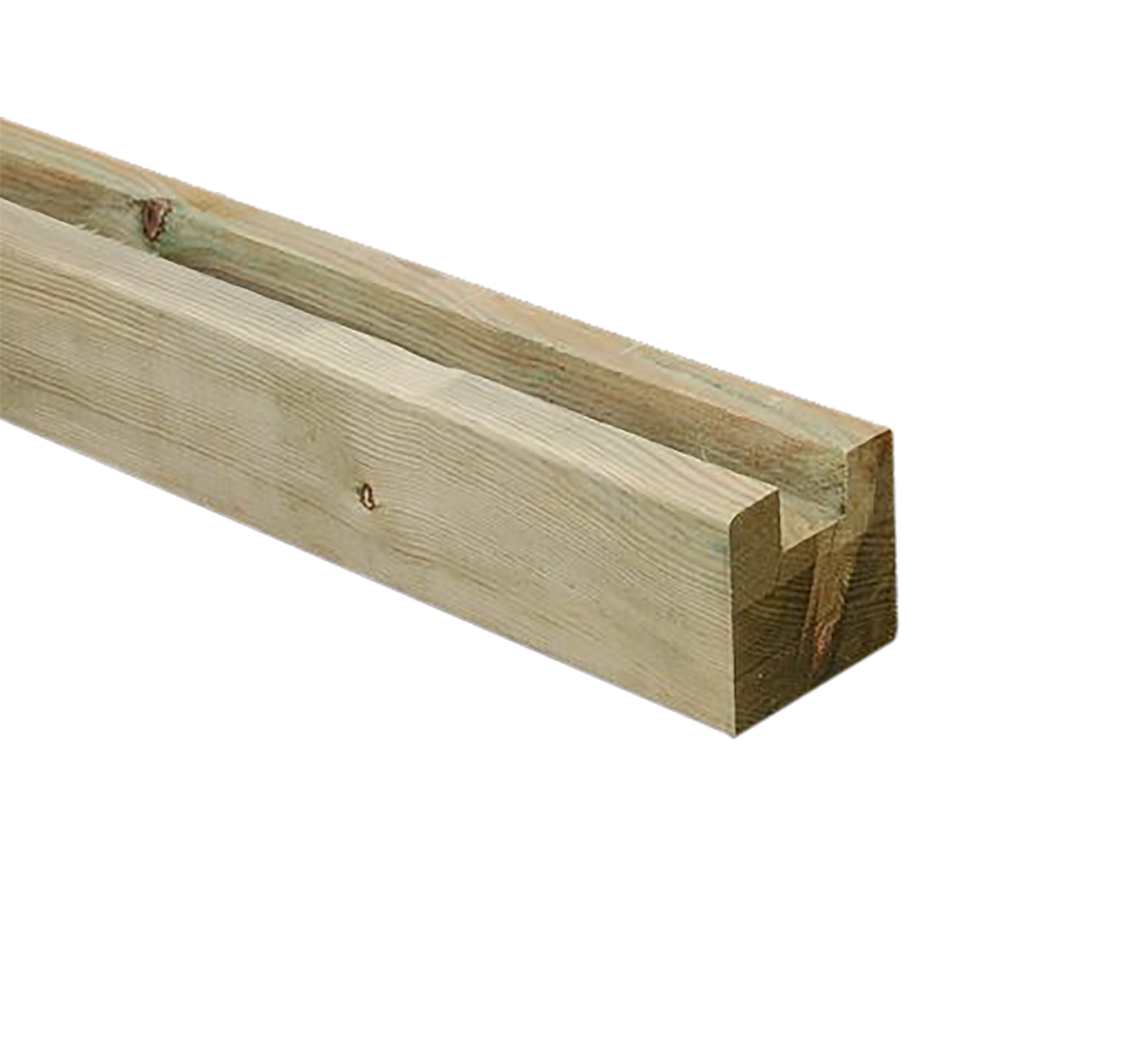 Lang trykimprægneret træbjælke med spor