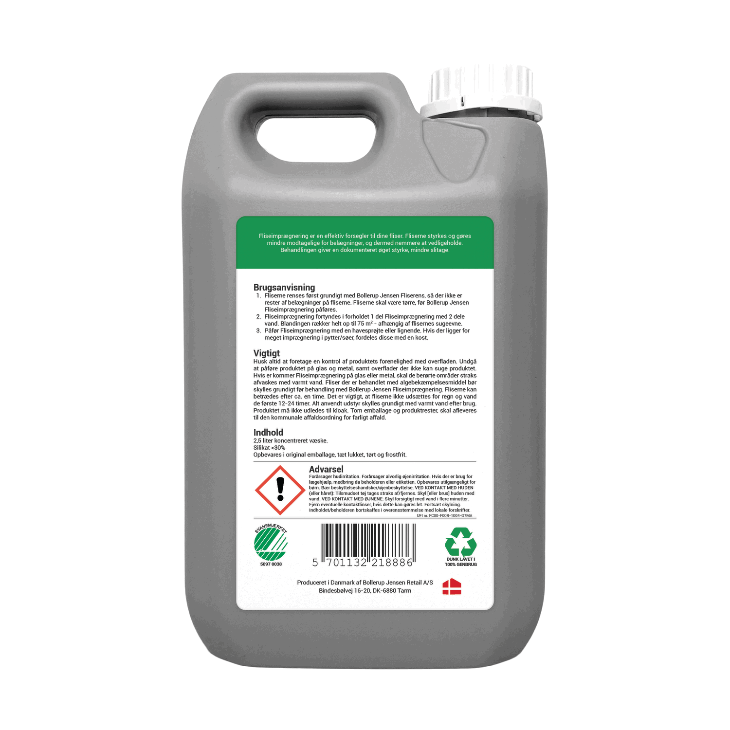 Grå dunk med Bollerup Jensen fliserenser 2,5 liter