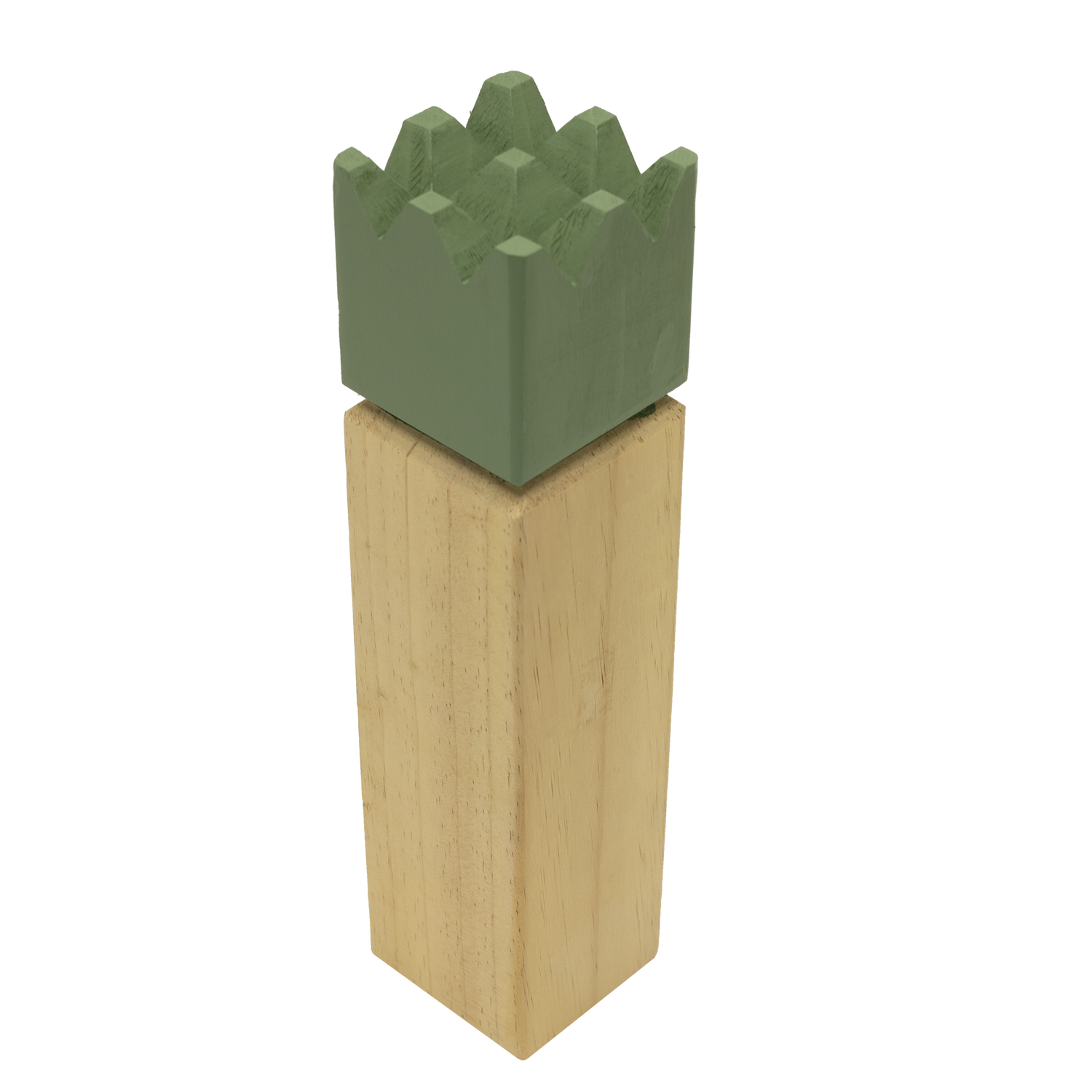 Rektangulær træklods med grøn takket top