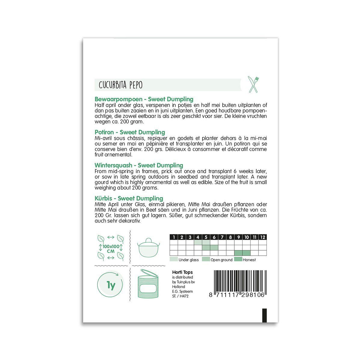 Bagside af frøpose til vintersquash Sweet Dumpling