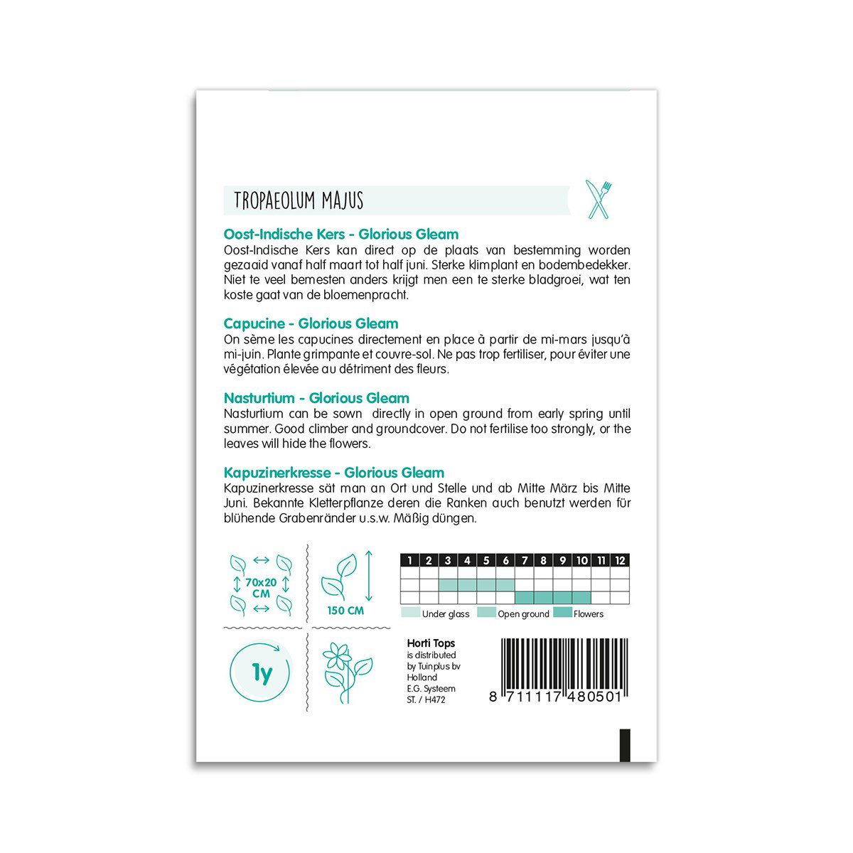 Bagside af Glorious Gleam nasturtium frøpose