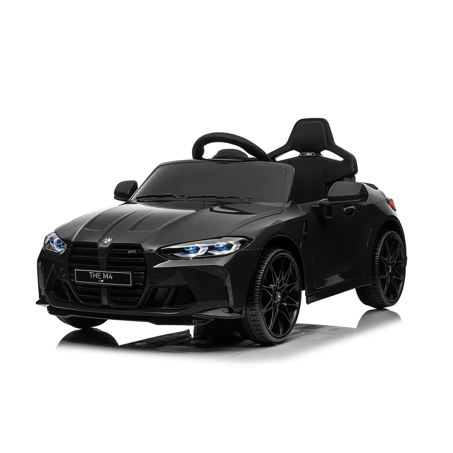 Sort licenseret BMW M4 elbil til børn fra Nordic Play (NORDIC PLAY Speed), 2 x 10,8V motor, MP3/USB og Bluetooth, 2.4 GHz fjernbetjening, ideel til børn 3-8 år