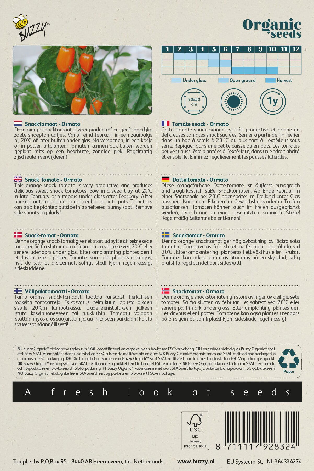 Frø til økologiske orange snacktomater Ormato