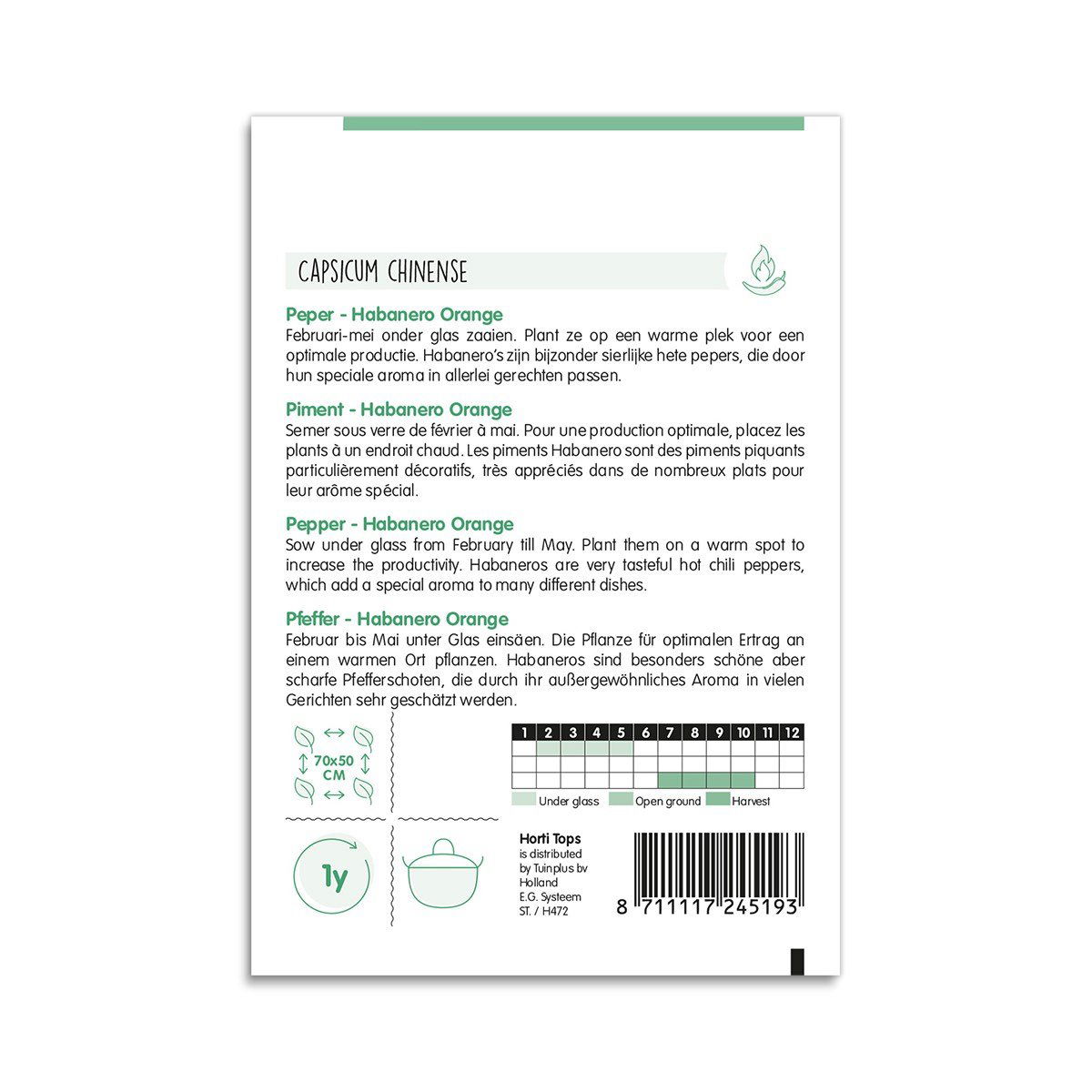 Bagside af frøpose til Habanero Orange chilipeber