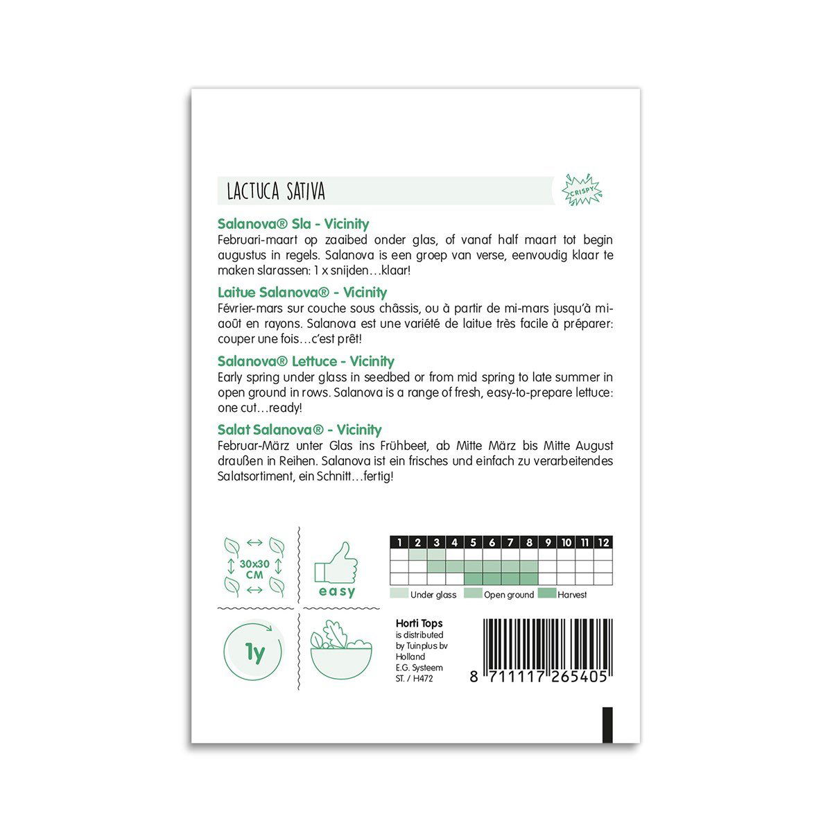 Bagside af Salanova Lactuca sativa salatfrøpose