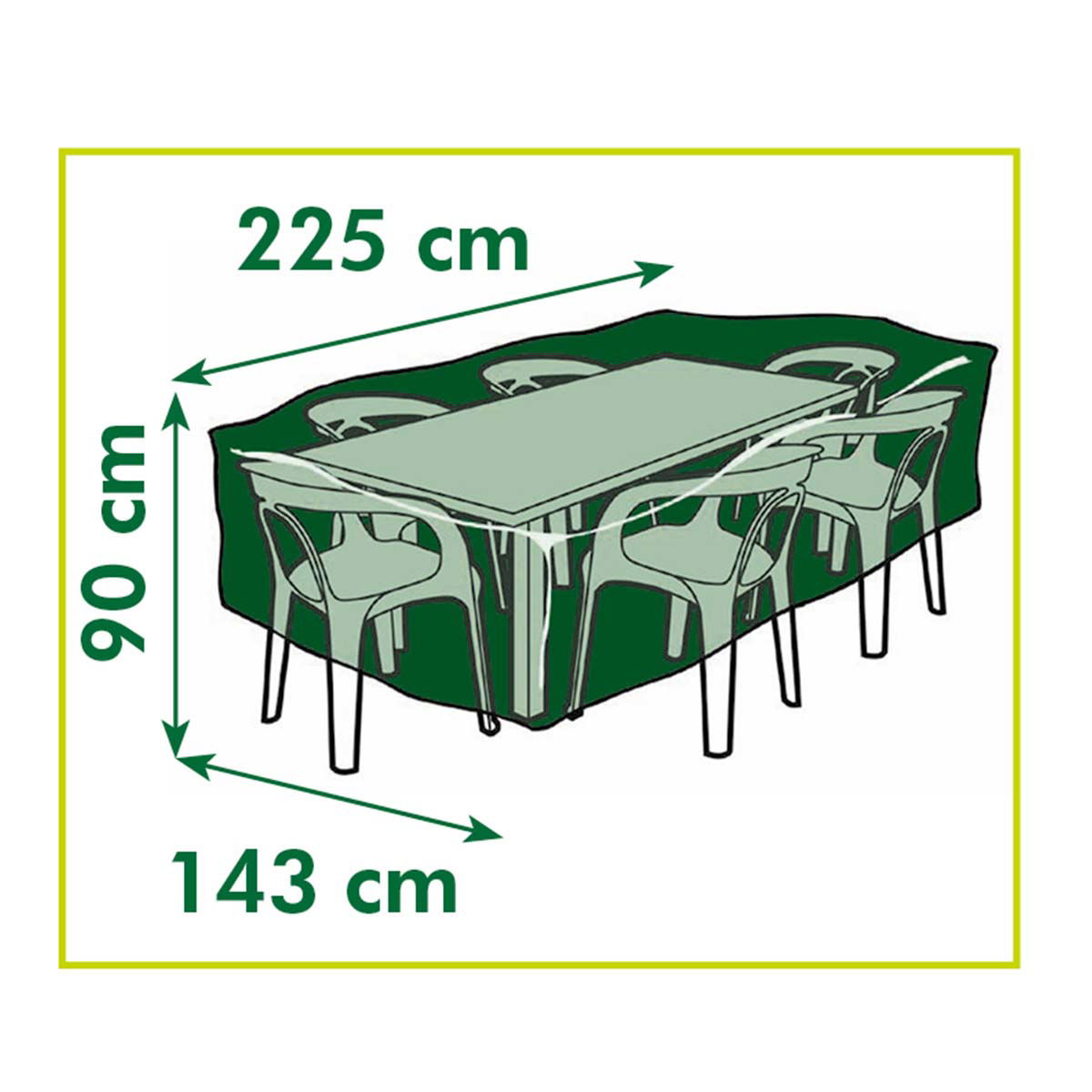 Overtræk til rektangulært/ovalt havebord H90 x 225 x 143 cm