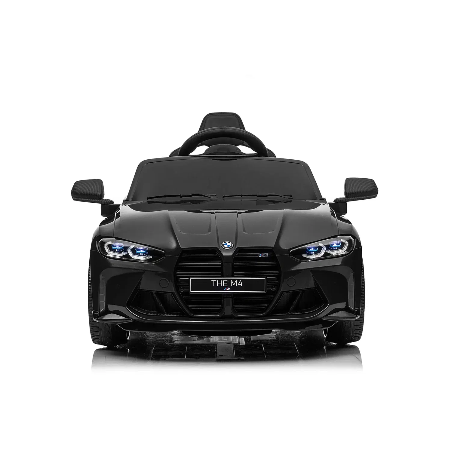 Elbil BMW M4 til børn – NORDIC PLAY Speed sort med Bluetooth, MP3 og fjernbetjening Frontvisning af sort Elbil BMW M4 til børn fra Nordic Play – licenseret model med LED-lygter, Bluetooth, MP3-afspiller, fjernbetjening og 2 x 10,8V motor, anbefalet alder 3-8 år