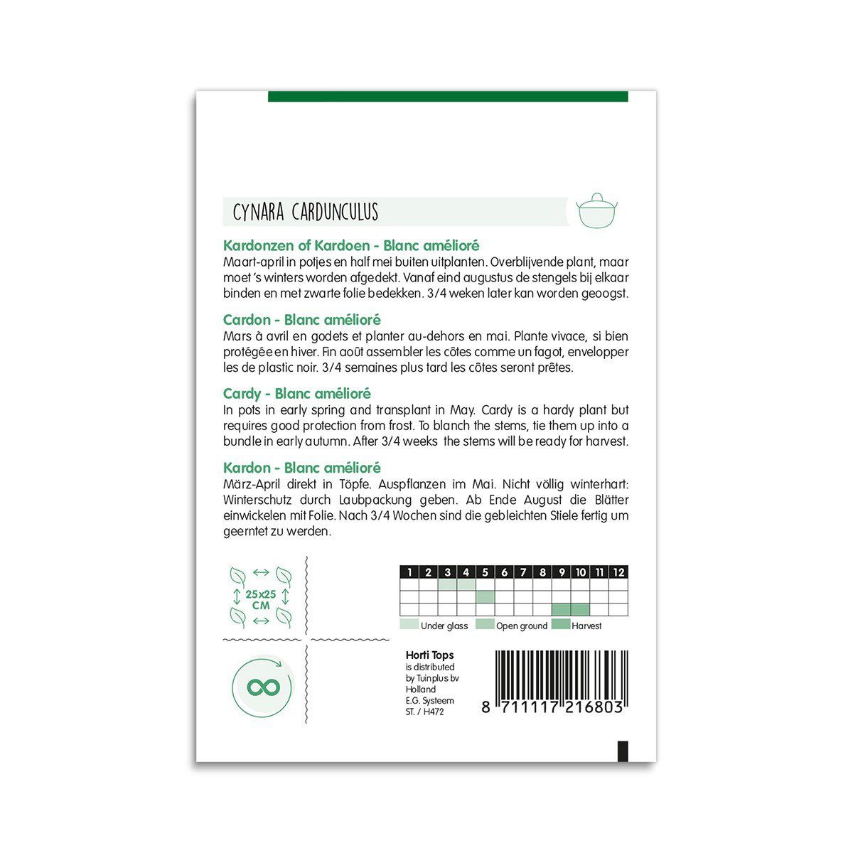 Bagside af pose med kardonfrø Blanc amélioré