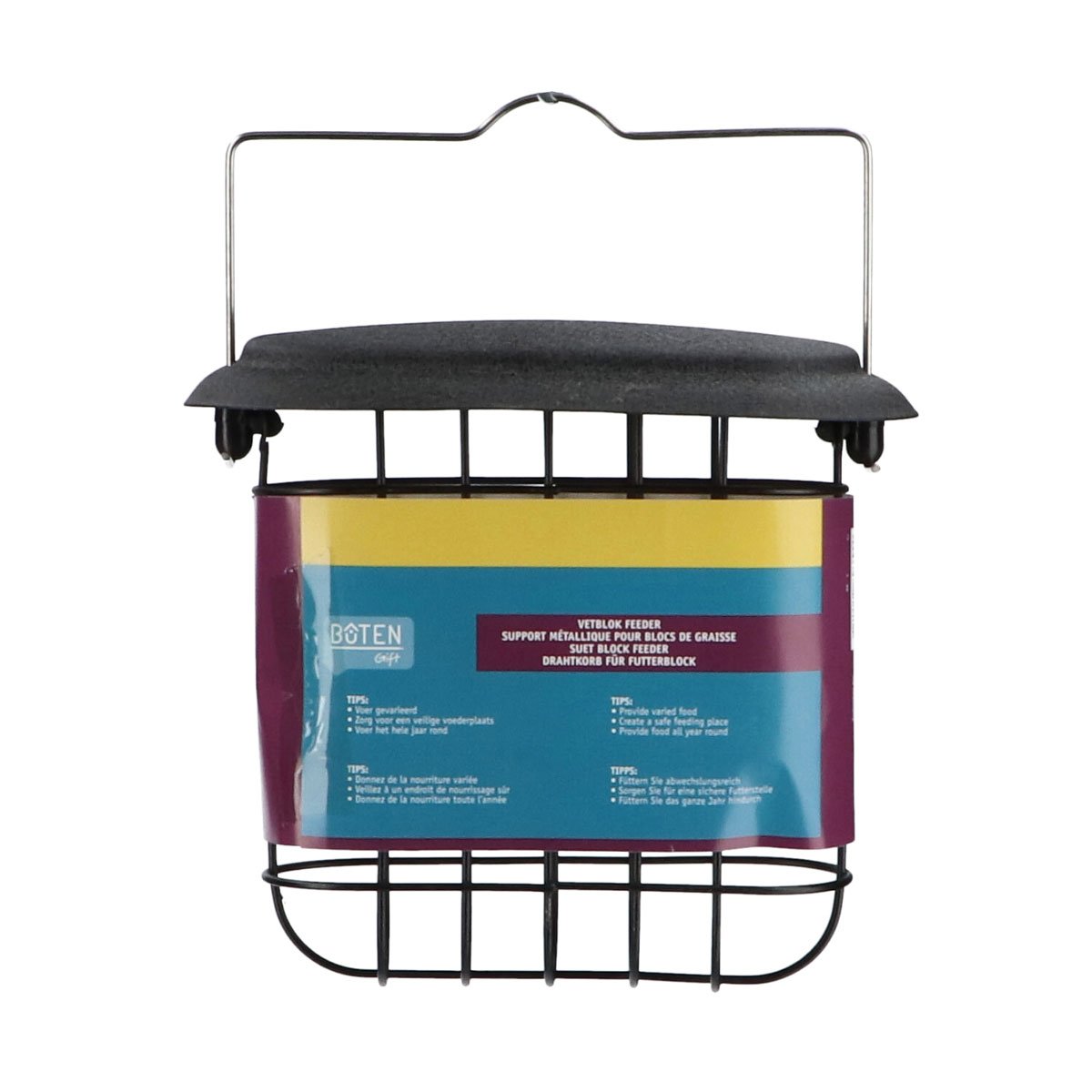 Metal holder til foderblok med tag til havens fugle