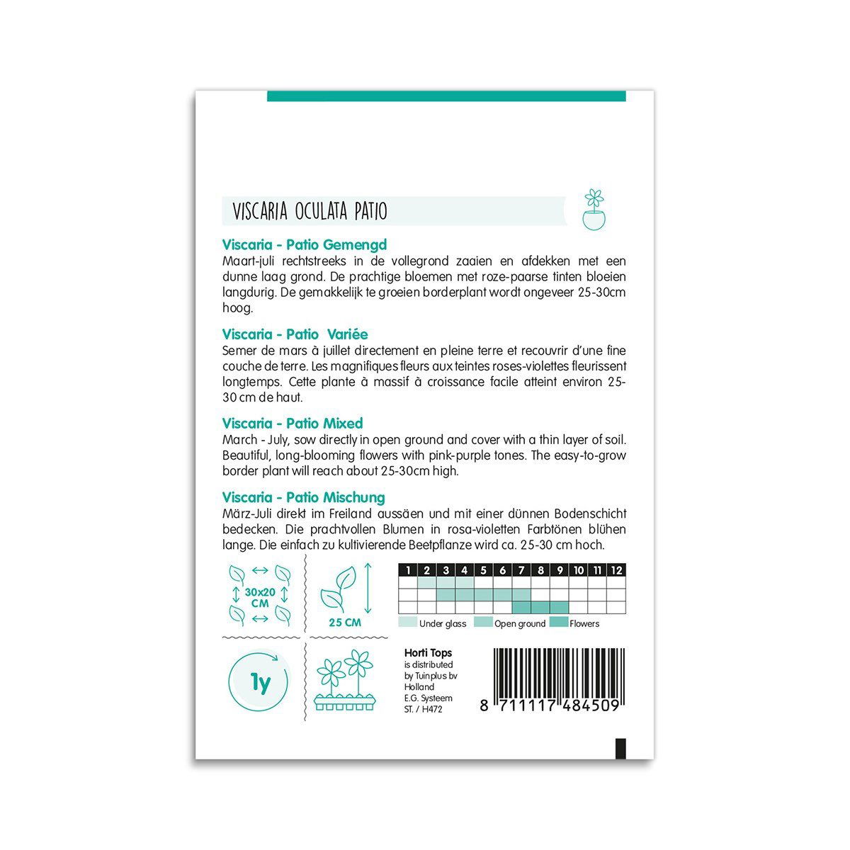 Bagside af pose med Viscaria Oculata Patio frø