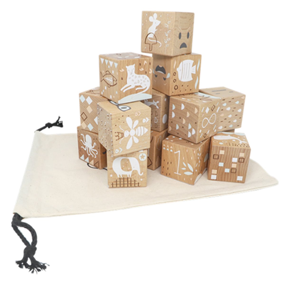 Nordic Play Nature - Træklodser med dyr, tal og ansigtsudtryk i bøgetræ 16 stk.