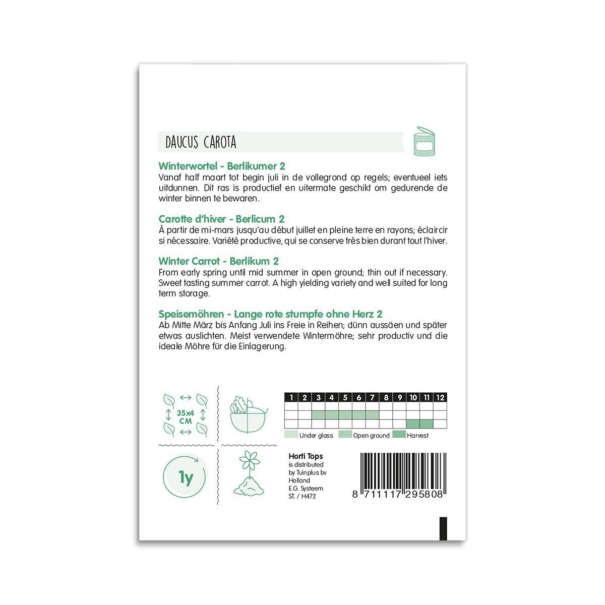 Bagside af pose med gulerodsfrø Daucus carota Berlicum 2