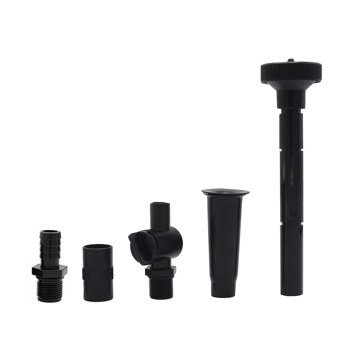 Sæt med sorte springvanddyser til pumpe