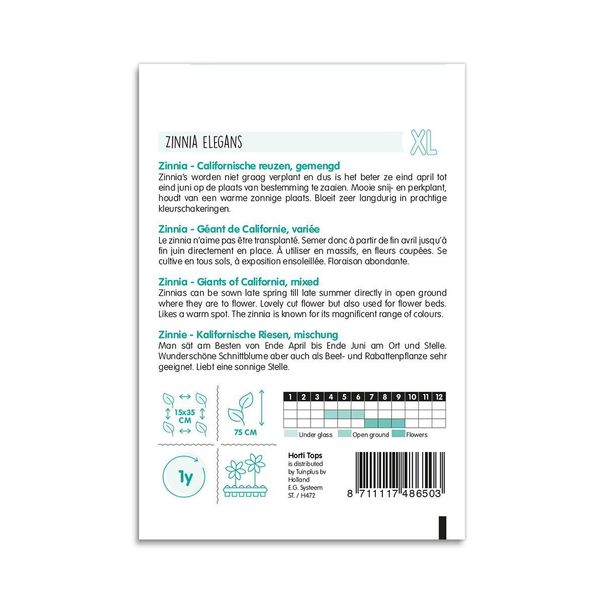 Pose med Zinnia elegans frø, californiske kæmper blanding