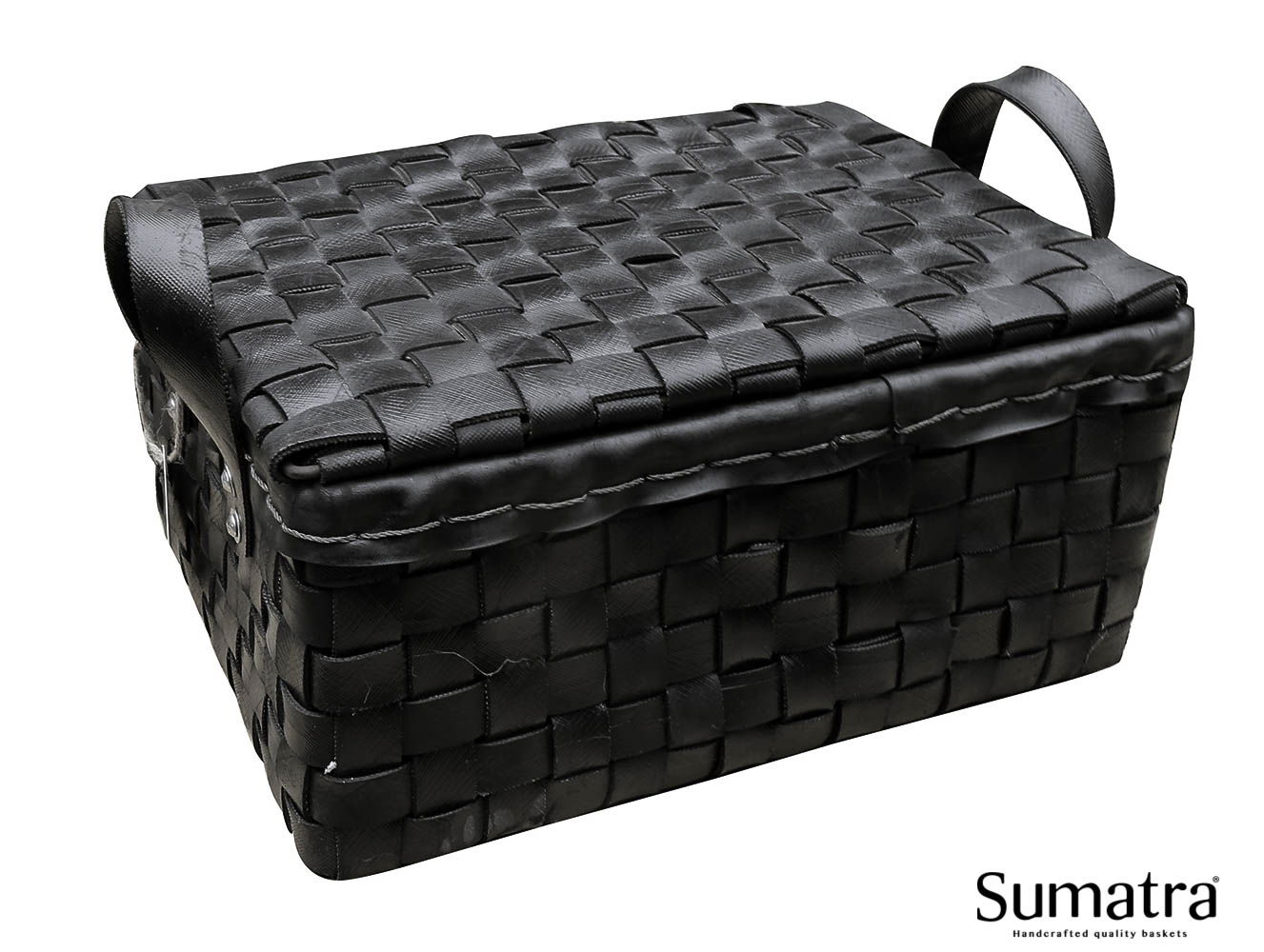 Firkantet fletkurv m/ hank + låg - Medium