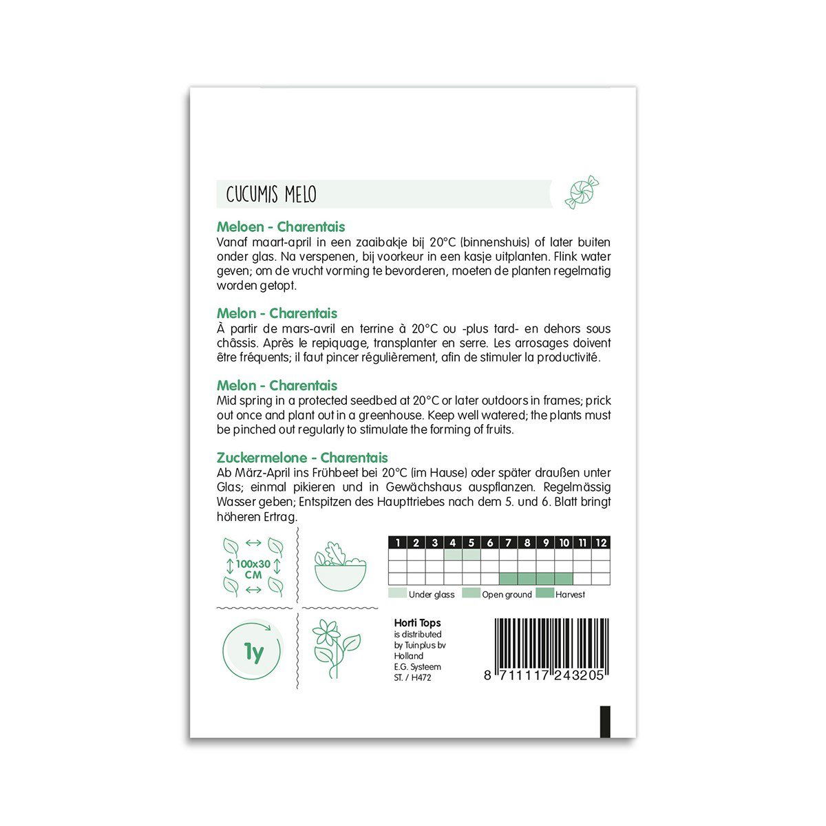 Bagside af frøpose til Charentais sukkermelon