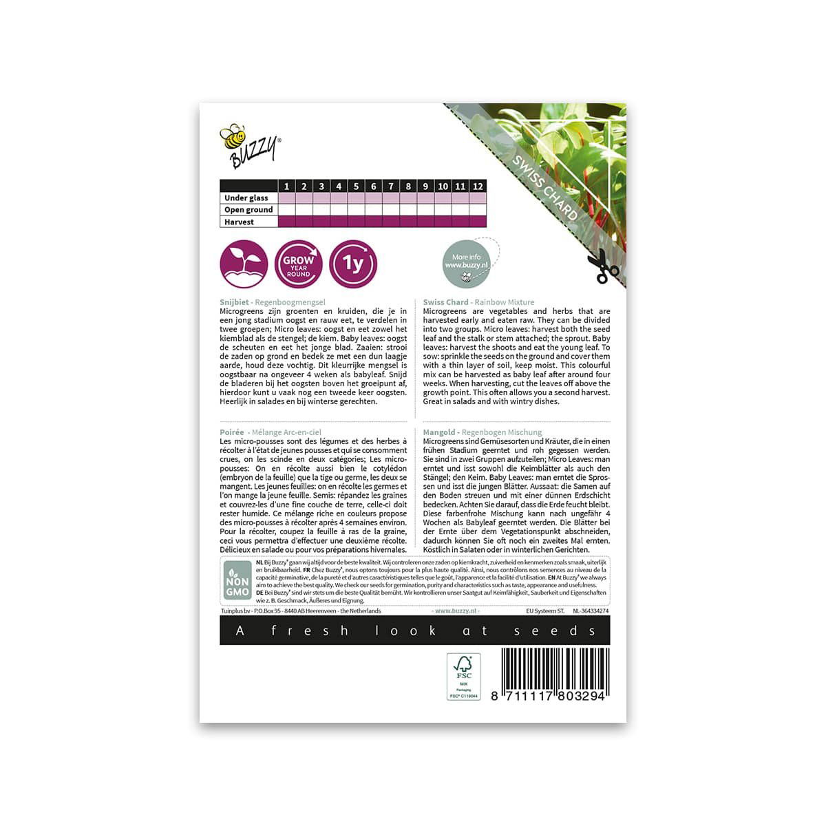 Bagside af Buzzy Swiss Chard Rainbow frøpose