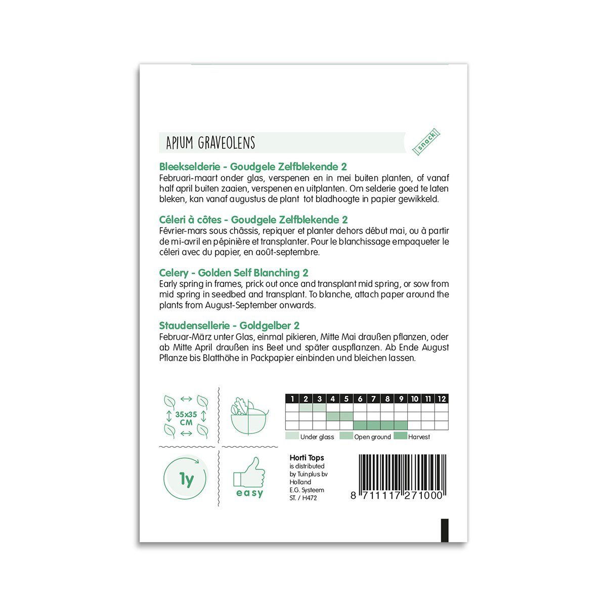 Bagside af frøpose til bladselleri Golden Self Blanching