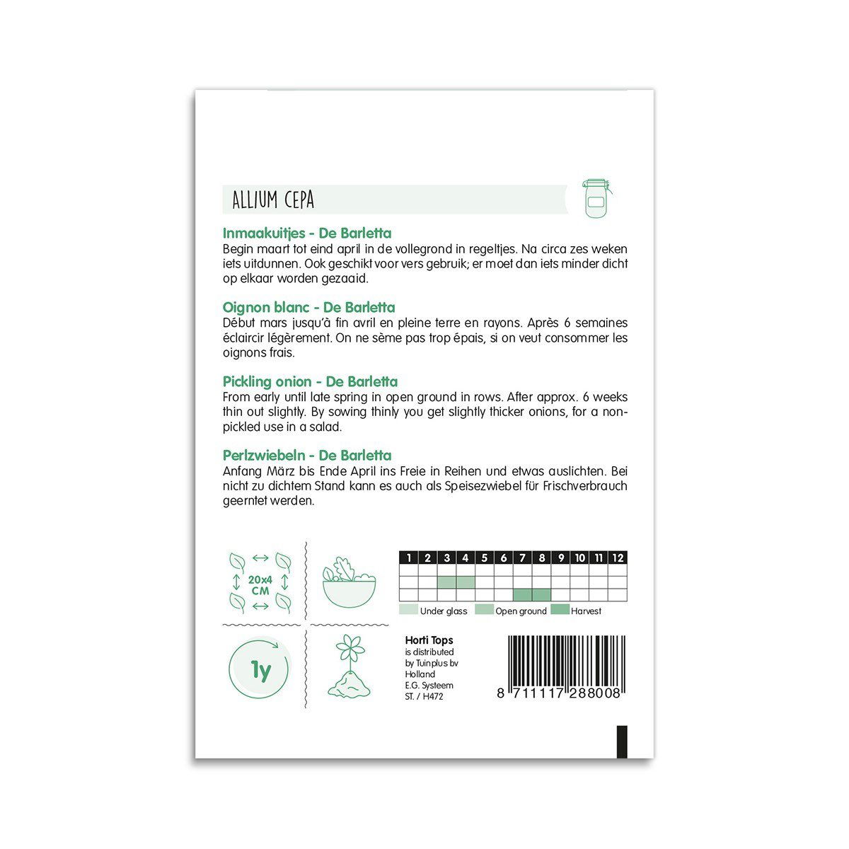Bagside af frøpose til Allium cepa De Barletta