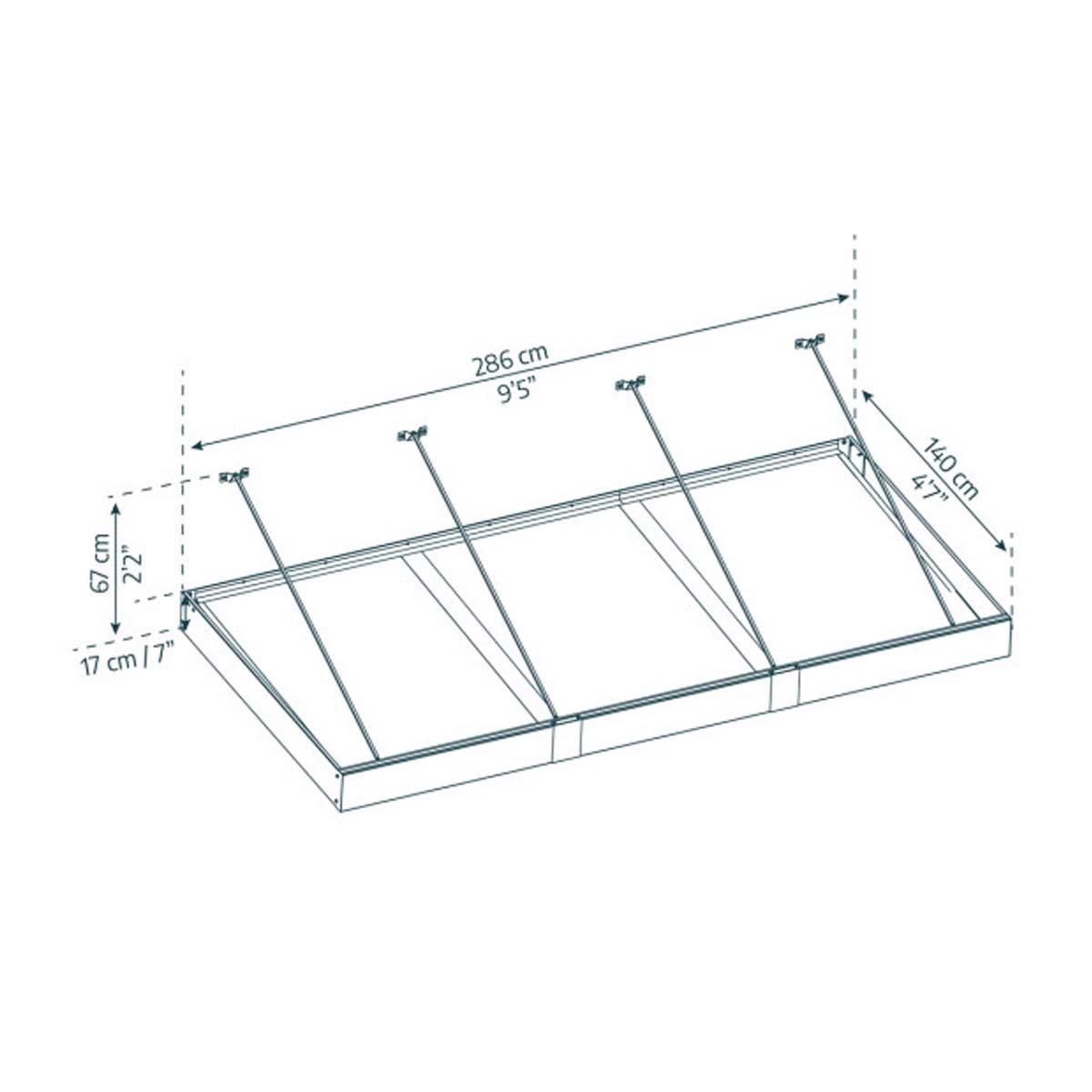 Skitse af markise 286x140 cm med mål