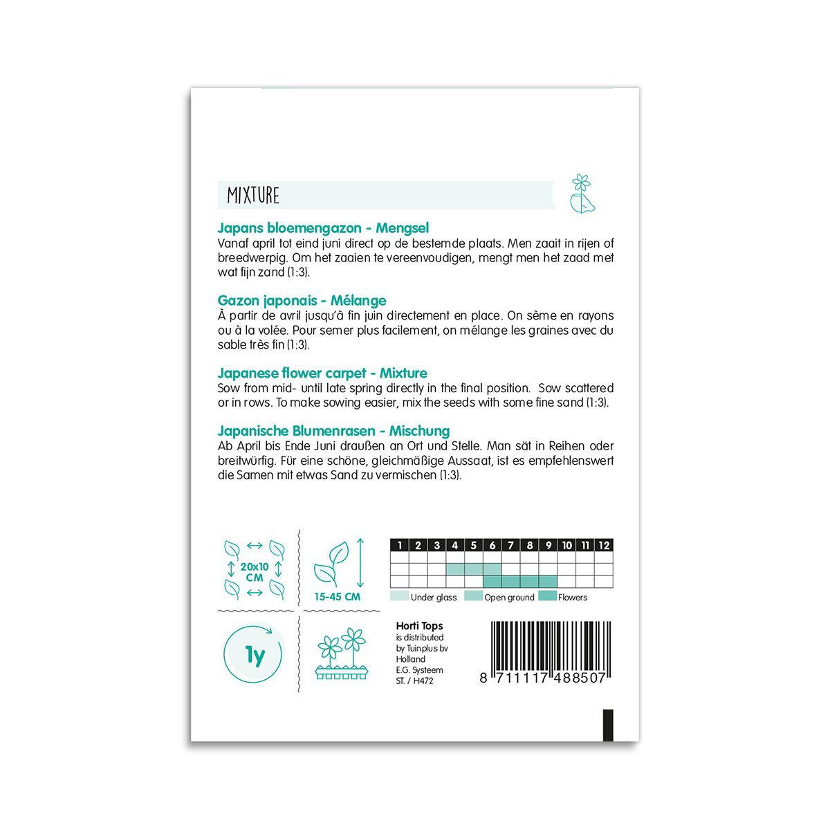 Pose med japansk blomsterplæne frøblanding bagpå