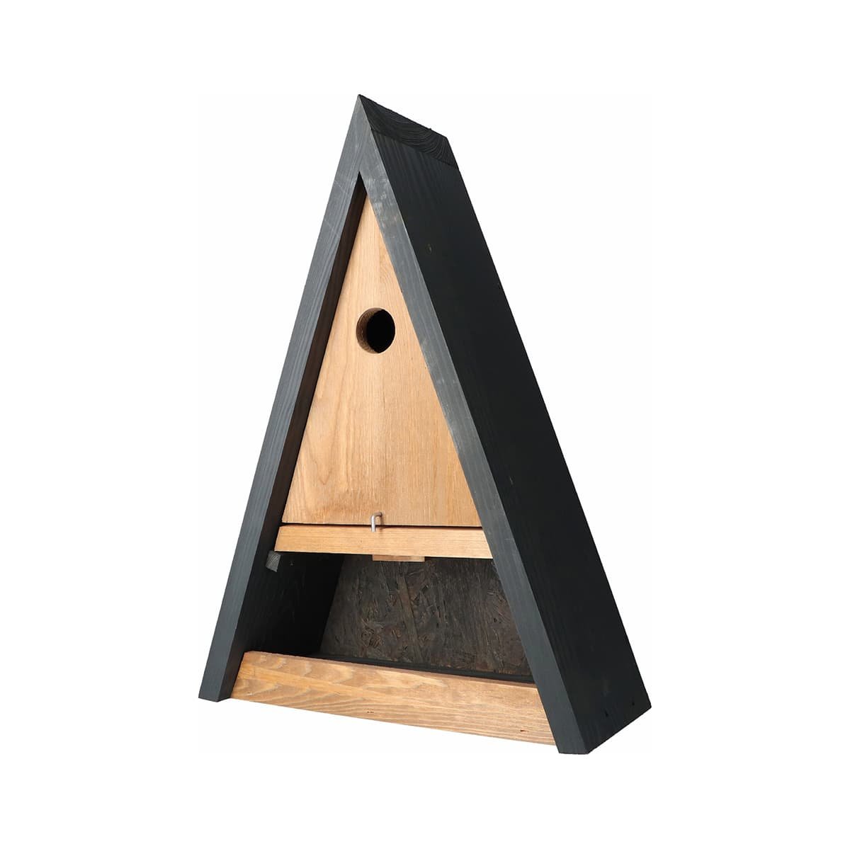 Moderne trekantet fuglehus i træ til haven